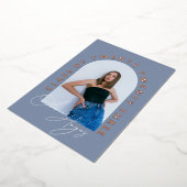 ほこりっぽいブルーアーチ写真卒業 箔招待状 (回転した状態)