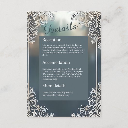 ほこりっぽいブルーアート華美デコ結婚フレーム エンクロージャーカード (正面)