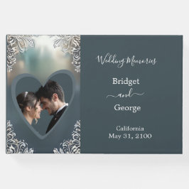 ほこりっぽいブルーアート華美デコ結婚フレーム ゲストブック