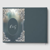 ほこりっぽいブルーアート華美デコ結婚フレーム ゲストブック (裏面)