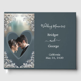 ほこりっぽいブルーアート華美デコ結婚フレーム ゲストブック