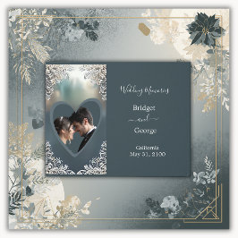 ほこりっぽいブルーアート華美デコ結婚フレーム ゲストブック