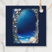 ほこりっぽいブルーアート華美デコ結婚フレーム フェイバータグ (裏面)