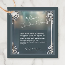 ほこりっぽいブルーアート華美デコ結婚フレーム フェイバータグ