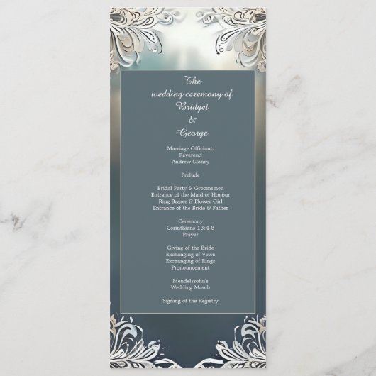 ほこりっぽいブルーアート華美デコ結婚フレーム プログラム (裏面)