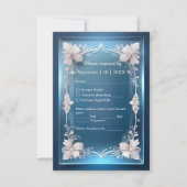 ほこりっぽいブルーアート華美デコ結婚フレーム 出欠カード (正面)