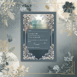 ほこりっぽいブルーアート華美デコ結婚フレーム 出欠カード