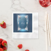 ほこりっぽいブルーアート華美デコ結婚フレーム 縁ありカクテルナプキン (インサイチュ)