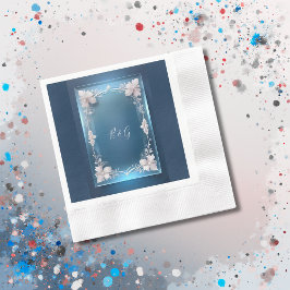 ほこりっぽいブルーアート華美デコ結婚フレーム 縁ありカクテルナプキン