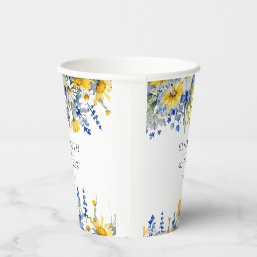 ほこりっぽいブルーイエローワイルドフラワーズフローラボホ結婚ズ 紙コップ (右)