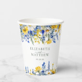 ほこりっぽいブルーイエローワイルドフラワーズフローラボホ結婚ズ 紙コップ (正面)