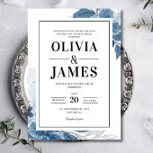 ほこりっぽいブルーウェディングエレガント招待結婚フローラ 招待状