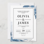ほこりっぽいブルーウェディングエレガント招待結婚フローラ 招待状 (正面)