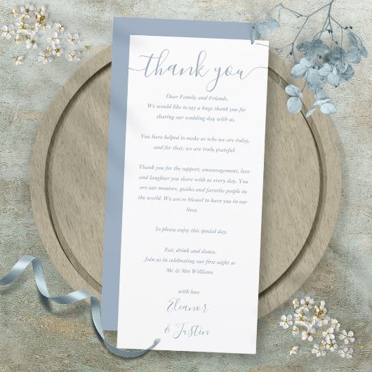 ほこりっぽいブルーウェディングレセプションサンキュー座席表 メニュー