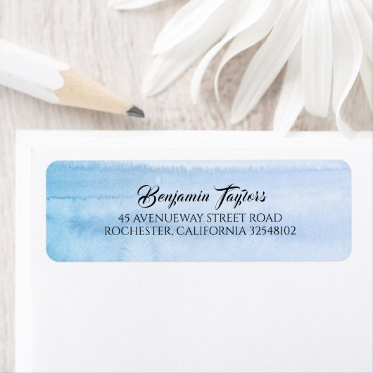 ほこりっぽいブルーウォーターエレガントカラーモダン ラベル (インサイチュ)