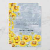 ほこりっぽいブルーウォーターカラーサンフラワーズモノグラム結婚ズ サンキューカード (正面/裏面)