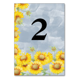 ほこりっぽいブルーウォーターカラーサンフラワーズモノグラム結婚ズ テーブルナンバー