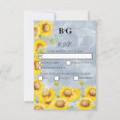 ほこりっぽいブルーウォーターカラーサンフラワーズモノグラム結婚ズ 出欠カード (正面)