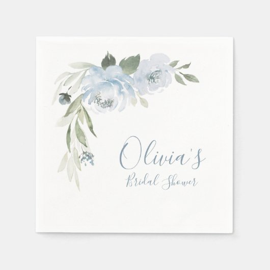 ほこりっぽいブルーウォーターカラーフローラブライダルシャワー スタンダードカクテルナプキン (正面)