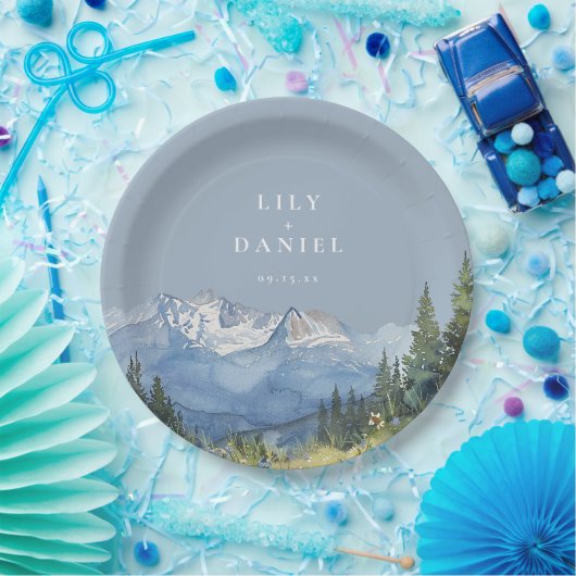 ほこりっぽいブルーウォーターカラーマウンテンワイルドフラワー結婚ズ ペーパープレート (パーティー)