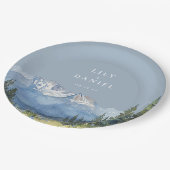 ほこりっぽいブルーウォーターカラーマウンテンワイルドフラワー結婚ズ ペーパープレート (アングル)
