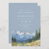 ほこりっぽいブルーウォーターカラーマウンテンワイルドフラワー結婚ズ 招待状 (正面/裏面)