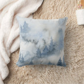 ほこりっぽいブルーウォーターカラーミスティ抽象芸術林 クッション (ブランケット)