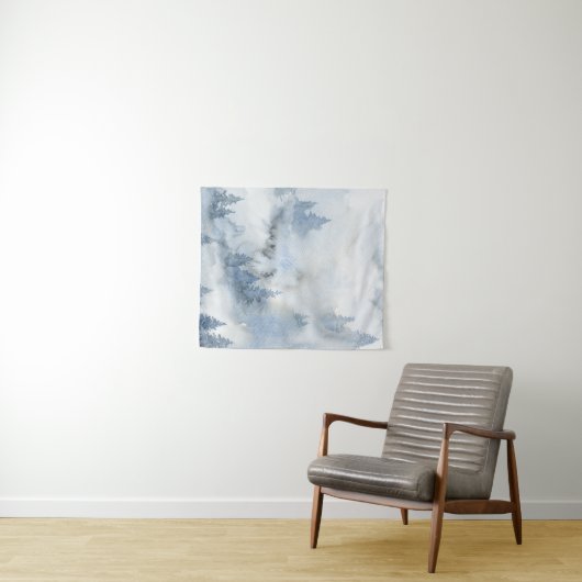 ほこりっぽいブルーウォーターカラーミスティ抽象芸術林    タペストリー (インサイチュ(横))