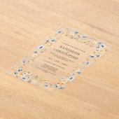 ほこりっぽいブルーウォーターカラーワイルドフラワーエレガントな結婚式 アクリル招待状 (レイダウン)