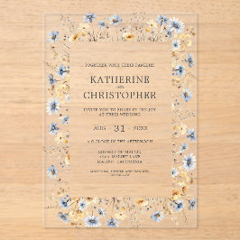 ほこりっぽいブルーウォーターカラーワイルドフラワーエレガントな結婚式 アクリル招待状