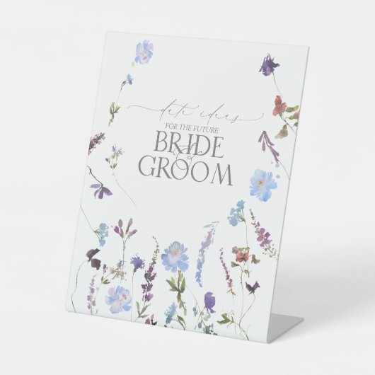 ほこりっぽいブルーウォーターカラーワイルドフラワーデートアイディア 台座サイン (正面)