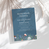 ほこりっぽいブルーウォーターカラーワイルドフラワーリハーサルディナー 招待状