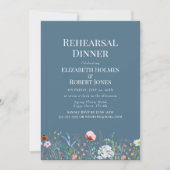 ほこりっぽいブルーウォーターカラーワイルドフラワーリハーサルディナー 招待状 (正面)