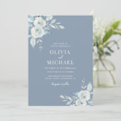 ほこりっぽいブルーウォーター色フローラ結婚式招待状 招待状 (スタンド正面)