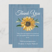 ほこりっぽいブルーウッドひまわり結婚のサンキューカード (正面/裏面)