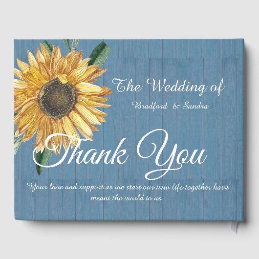 ほこりっぽいブルーウッドひまわり結婚の花ありがとう ゲストブック (裏面)