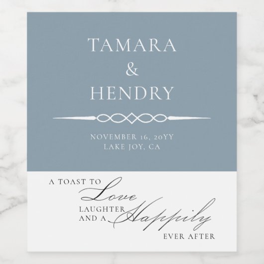 ほこりっぽいブルーエレガントなウェディングトースト ワインラベル (シングルラベル)