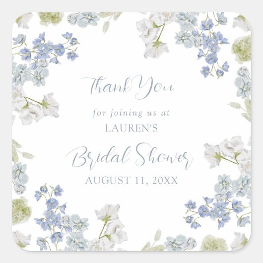 ほこりっぽいブルーエレガントガーデンヴィンテージシャワーありがとう スクエアシール (正面)