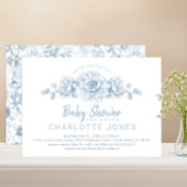 ほこりっぽいブルーエレガントフローラベビーシャワー招待状 招待状