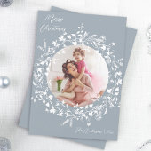 ほこりっぽいブルーエレガントボホワイルドフラワークリスマス シーズンカード