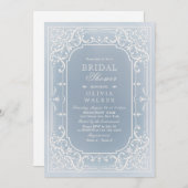 ほこりっぽいブルーエレガントロマンチックヴィンテージブライダルシャワー 招待状 (正面/裏面)