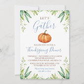 ほこりっぽいブルーオータムカボチャ感謝祭ディナー 招待状 (正面)