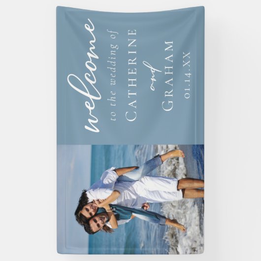 ほこりっぽいブルーカップル写真コースト結婚ーズ 横断幕 (縦)