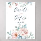 ほこりっぽいブルーカードとギフト赤ちゃんシャワー ポスター (正面)