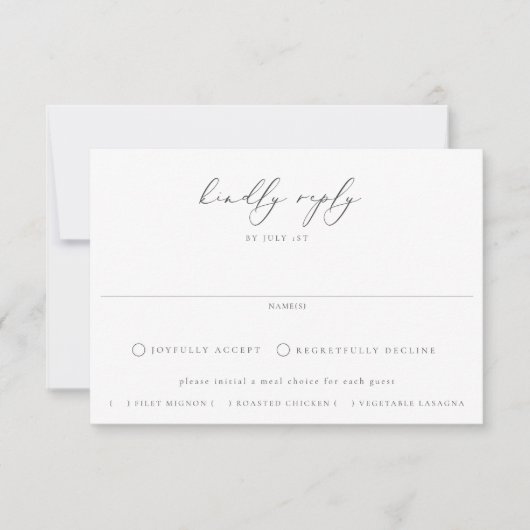 ほこりっぽいブルーガーデンフローラ食事の選択結婚ズ 出欠カード (正面)