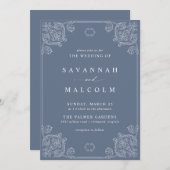 ほこりっぽいブルーグレー |華美ヴィンテージ結婚のI 招待状 (正面/裏面)