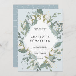ほこりっぽいブルーコットンガーデンダイヤモンドボタニカル結婚ズ 招待状
