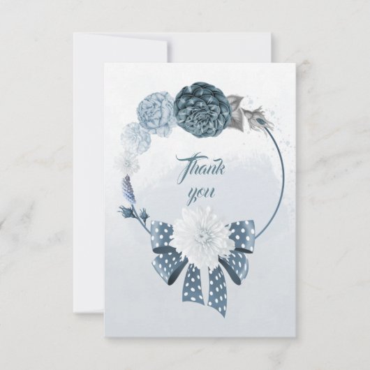 ほこりっぽいブルーシェード花リースサンキューカード サンキューカード (正面)