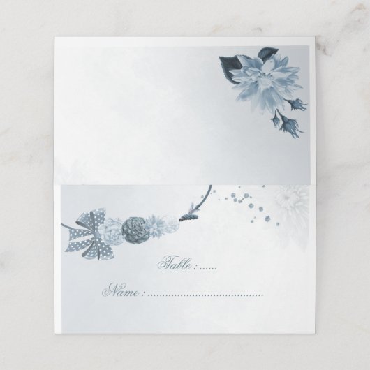 ほこりっぽいブルーシェード花&ボウ座席表 プレイスカード (外部開封)
