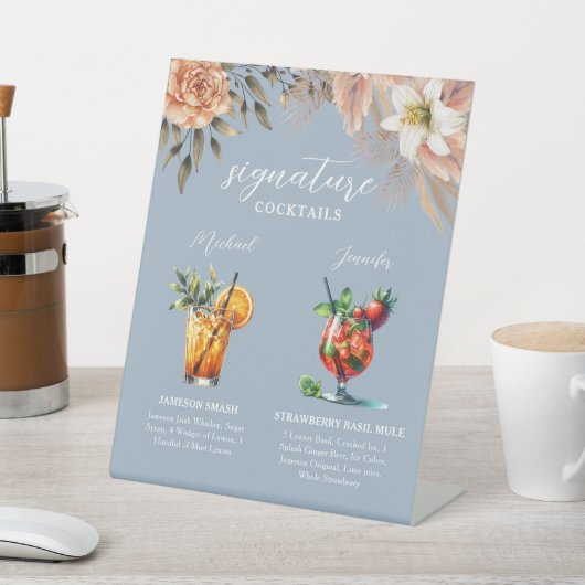 ほこりっぽいブルーシグネチャーカクテルバーサイン 台座サイン (インサイチュ)